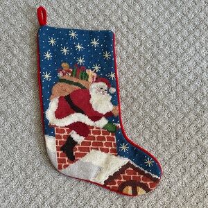 Hand needlepointed Christmas stocking